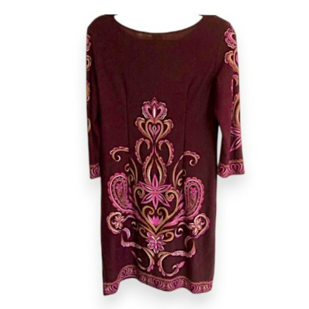 Forever 21 Purple Plum Pink Paisley Autumn Holiday Knit Sweater Dress L